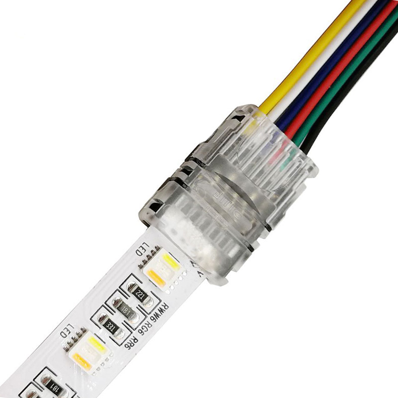 6 Pins LED Connector for 12mm RGB+CCT Non-Waterproof LED Strip Lights- Strip to 1.64ft Wire Quick Connection, 20-22 AWG Wire No Stripping